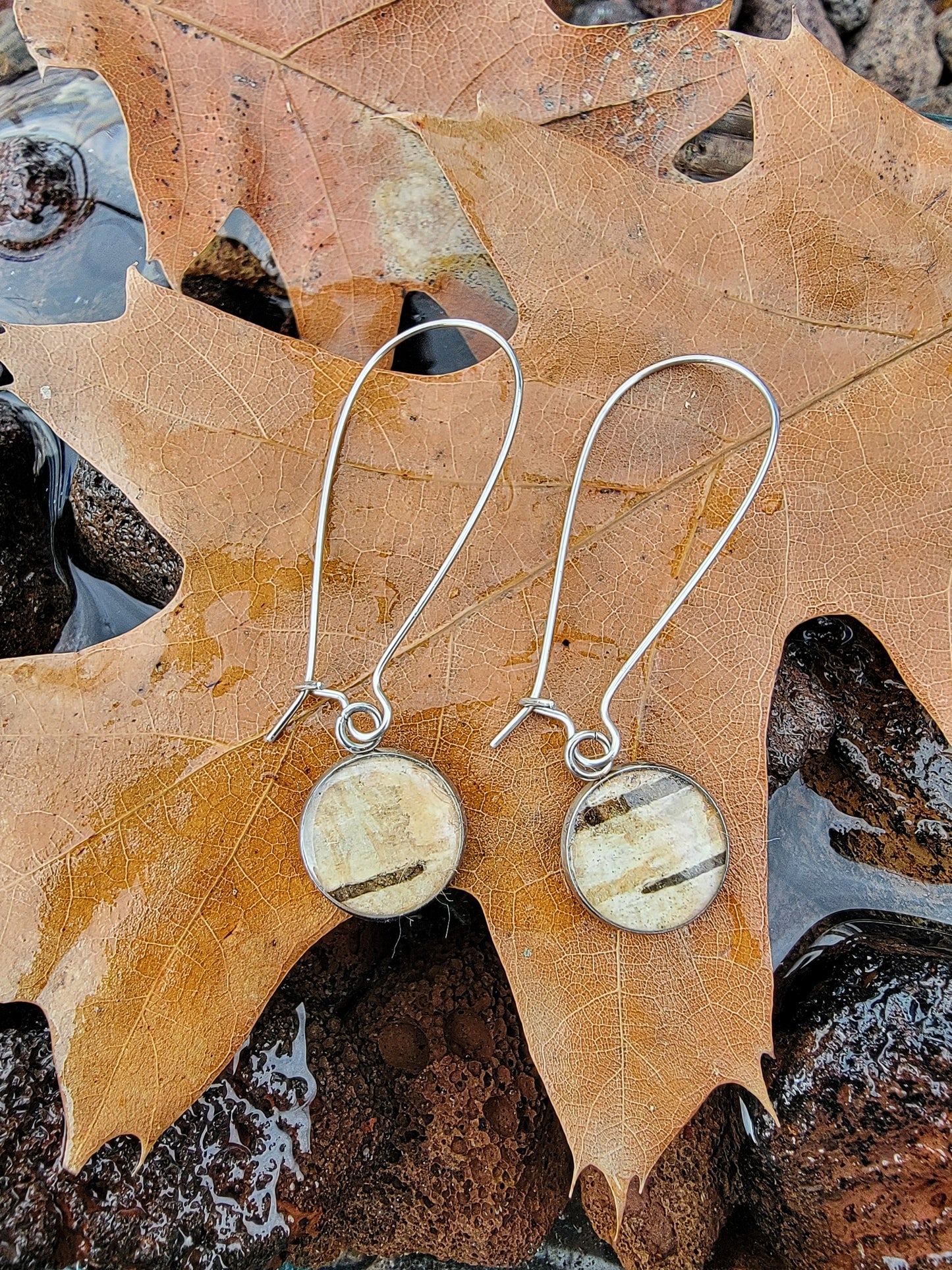 The Mia - Our Round Birch Kidney Dangle Earrings - Wholesale