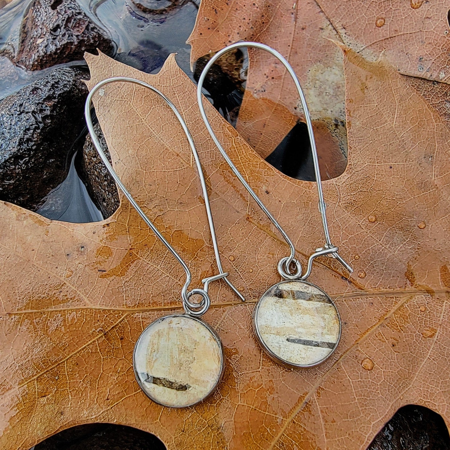 The Mia - Our Round Birch Kidney Dangle Earrings - Wholesale