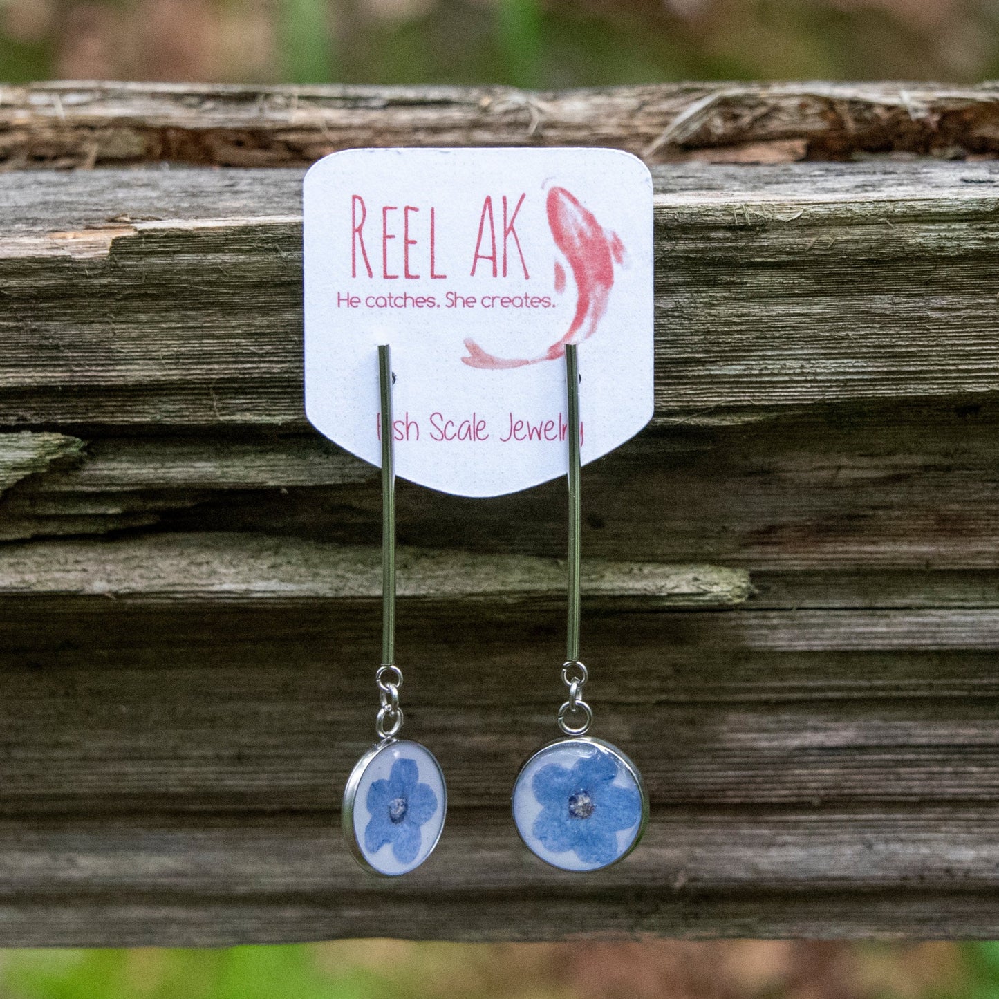 The Brianna - Our Round Forget-Me-Not Stick Drop Earrings