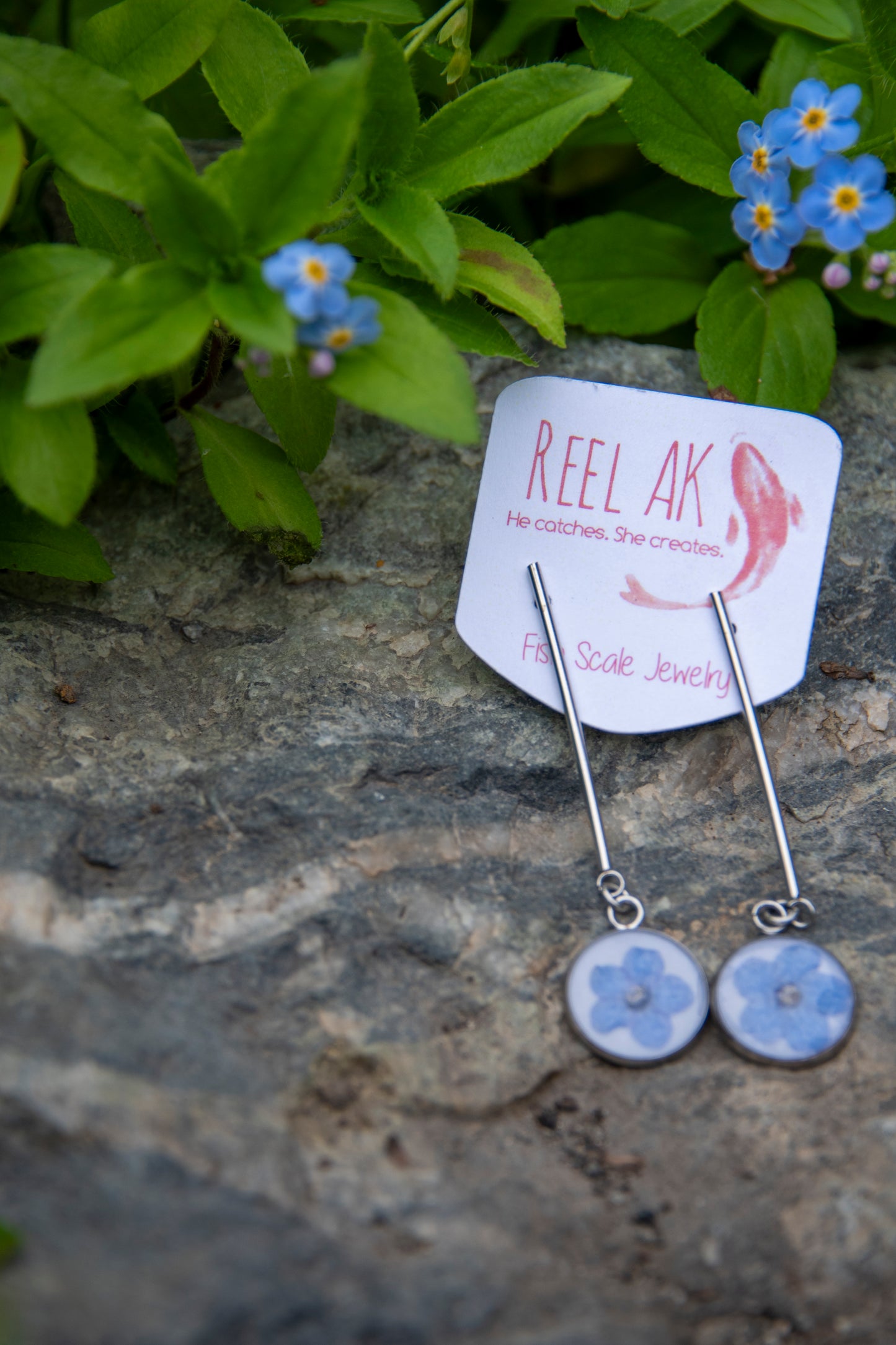 The Brianna - Our Round Forget-Me-Not Stick Drop Earrings