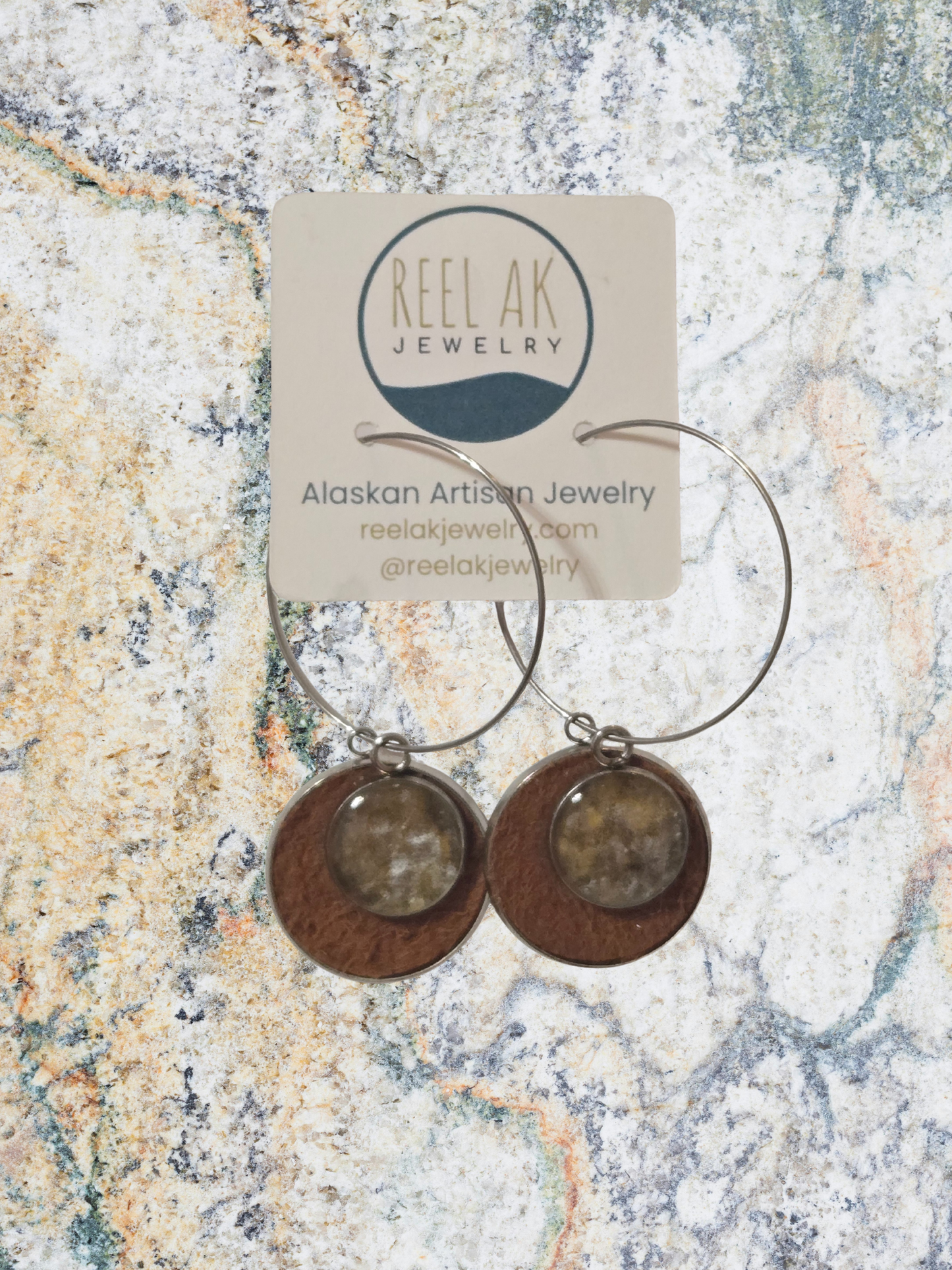 The Sierra -  Our Caribou Leather and Salmon Hoop Earrings - Wholesale