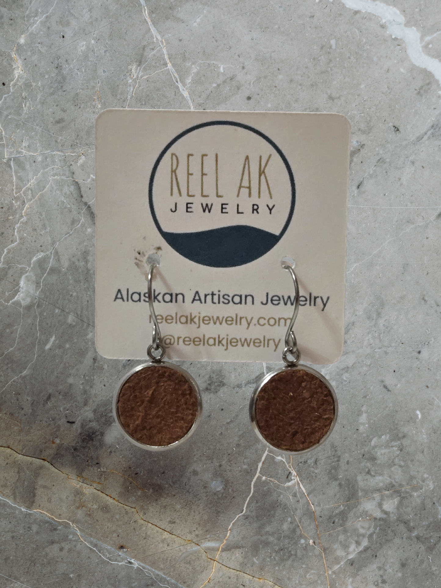 The Monica -  Our Caribou Leather French Hook Earrings - Wholesale