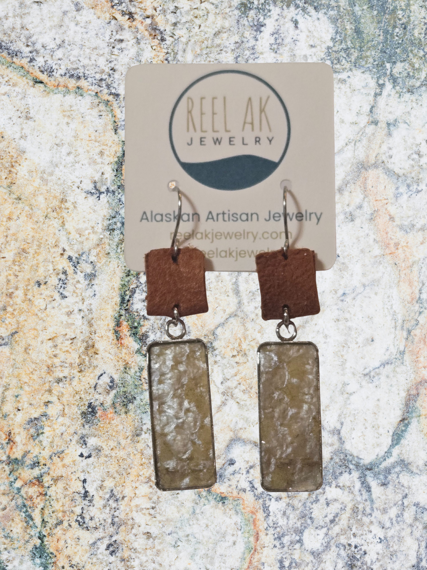The Stella-  Our Caribou Leather Rectangle Band and Salmon Earrings - Wholesale