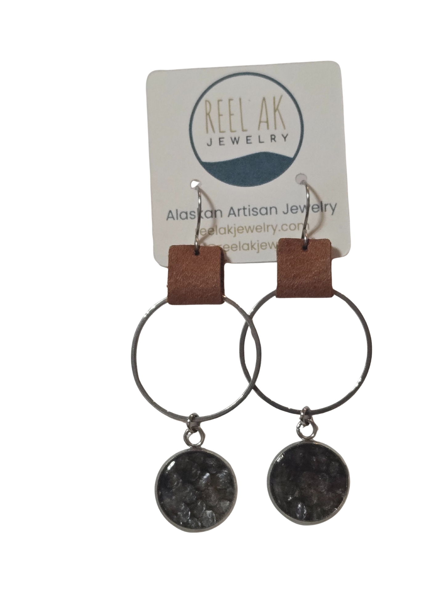 The Sadie-  Our Caribou Leather Rectangle Band and Circle Salmon Earrings - Wholesale