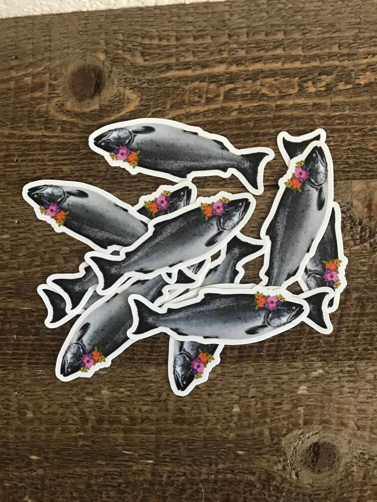 The Sticker - Our salmon with floral crown vinyl sticker