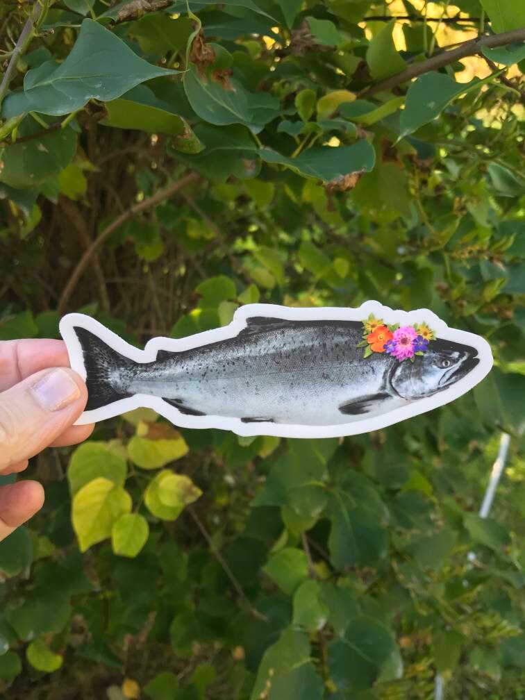 The Sticker - Our salmon with floral crown vinyl sticker